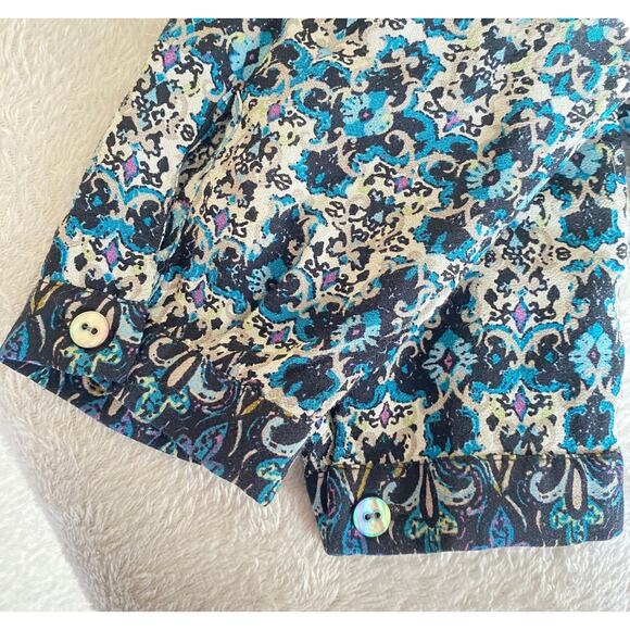 J. Jill Boho Floral Tunic Blouse Top‎ Women M Blue Cottagecore Coastal Grandma - Picture 6 of 11